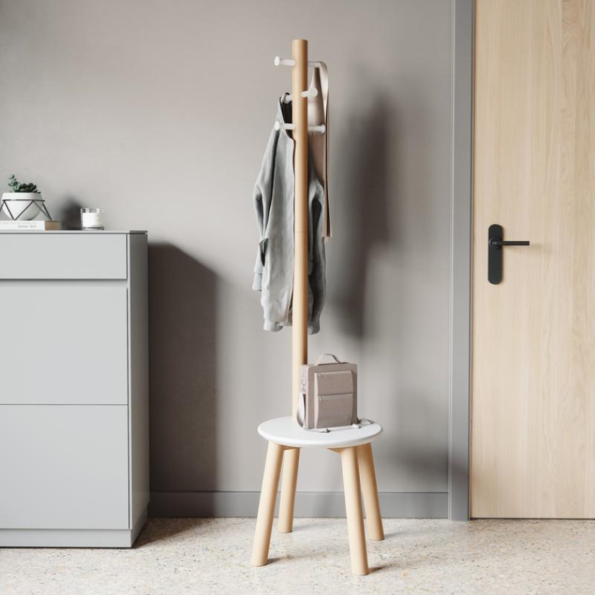 Κρεμάστρα / Σκαμπό Pillar white-natural Umbra